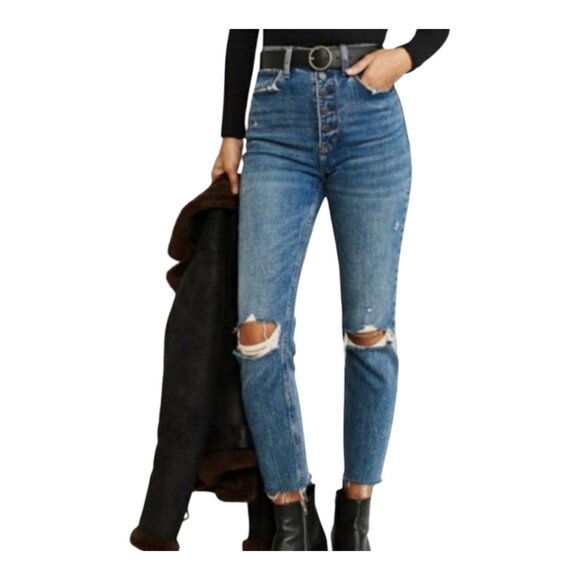Abercrombie & Fitch Ultra High Rise Distressed Raw Hem Mom Jeans Women's 25 - Picture 1 of 9
